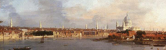 Blick über Themse und City of London um 1750